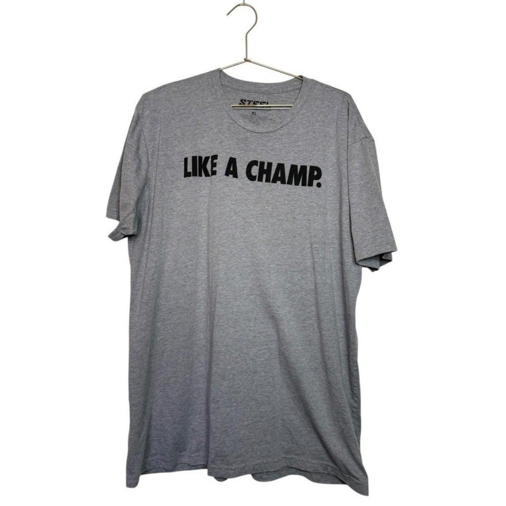 Steel Supplements Like A‎ Champ Graphic T-Shirt Mens XL Grey Fitness Gym Tee